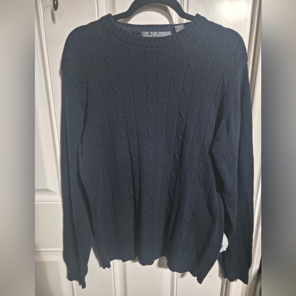 Oscar de la Renta Navy Cable Knit Crewneck Sweater - Picture 1 of 7